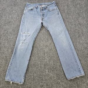 Levi's 501 Jeans Mens 32x30 Blue Button Fly Straight Distressed